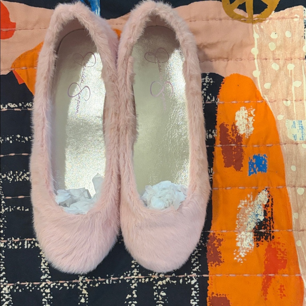 Jessica Simpson Pink Faux Fur Flats – Size 5 (Fits Like 6)